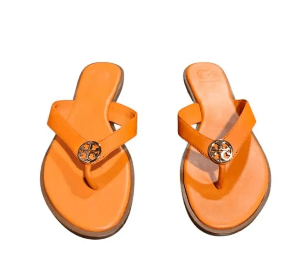 NWOB TORY BURCH Benton Orange Leather T Sandals Size 7M